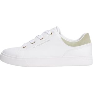 Tommy Hilfiger Damen Cupsole Sneaker Casual aus Leder, Weiß (White/Earth Sage), 38 Tommy Hilfiger Damen Cupsole Sneaker Casual aus Leder, Weiß (White/Earth Sage), 38