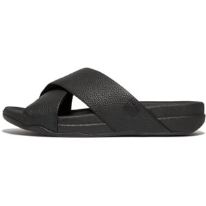Fitflop Men's Surfer Tumbled-Leather Cross Slides Sandal, Schwarz, 9 UK Wide Fitflop Men's Surfer Tumbled-Leather Cross Slides Sandal, Schwarz, 9 UK Wide