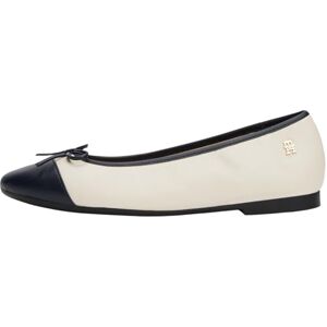 Tommy Hilfiger Damen Ballerinas Toe Cap aus Leder, Elfenbein (Newsprint), 40 Tommy Hilfiger Damen Ballerinas Toe Cap aus Leder, Elfenbein (Newsprint), 40