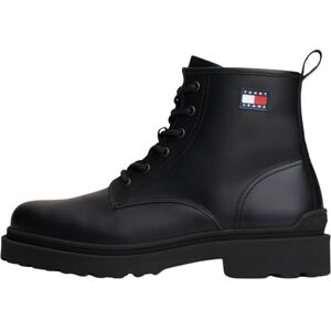 Tommy Jeans Herren Mid Boot Stiefel Lace Up Rubberized aus Leder, Schwarz (Black), 44 Tommy Jeans Herren Mid Boot Stiefel Lace Up Rubberized aus Leder, Schwarz (Black), 44