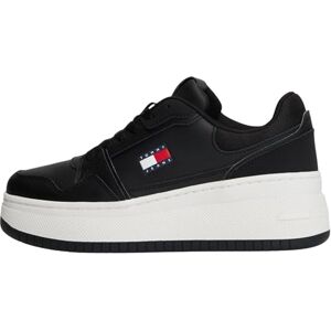 Tommy Jeans Damen Flatform Sneaker Retro Basket aus Leder, Schwarz (Black), 36 Tommy Jeans Damen Flatform Sneaker Retro Basket aus Leder, Schwarz (Black), 36
