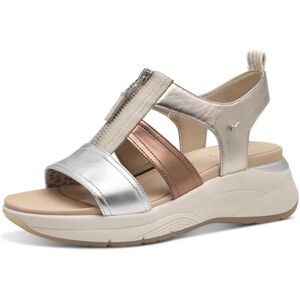 Tamaris Comfort Damen Sandalen flach aus Leder mit Reißverschluss, Mehrfarbig (Metallic Comb), 40 EU Tamaris Comfort Damen Sandalen flach aus Leder mit Reißverschluss, Mehrfarbig (Metallic Comb), 40 EU