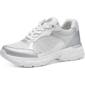 MARCO TOZZI Damen Sneaker flach mit Schnürsenkeln Sportlich, Weiß (White/Silver), 37 EU MARCO TOZZI Damen Sneaker flach mit Schnürsenkeln Sportlich, Weiß (White/Silver), 37 EU
