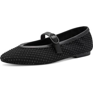 MARCO TOZZI Damen Ballerinas weiches Feel Me Fußbett weiches Innenfutter Vegan Strap, schwarz (Black Comb), 42 EU MARCO TOZZI Damen Ballerinas weiches Feel Me Fußbett weiches Innenfutter Vegan Strap, schwarz (Black Comb), 42 EU