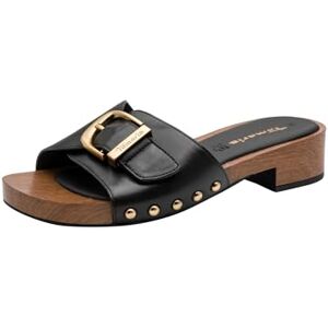 Tamaris Damen Pantolette mit Keilabsatz Leder, schwarz, 41 EU Tamaris Damen Pantolette mit Keilabsatz Leder, schwarz, 41 EU