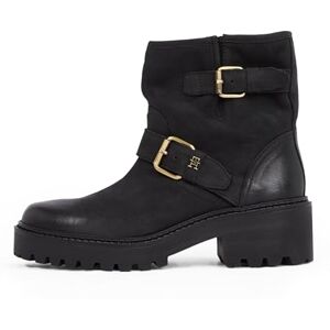 Tommy Hilfiger Damen Mid Boot Stiefel Biker Double Buckle aus Leder, Schwarz (Black), 41 Tommy Hilfiger Damen Mid Boot Stiefel Biker Double Buckle aus Leder, Schwarz (Black), 41