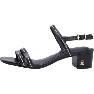 Tommy Hilfiger Damen Sandalen mit Absatz Low Heel Stitching aus Leder, Schwarz (Black), 38 Tommy Hilfiger Damen Sandalen mit Absatz Low Heel Stitching aus Leder, Schwarz (Black), 38