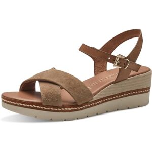 MARCO TOZZI Damen Sandalen mit Keilabsatz mit Verstellbarem Riemen aus Leder, Beige (Antelope Comb), 37 EU MARCO TOZZI Damen Sandalen mit Keilabsatz mit Verstellbarem Riemen aus Leder, Beige (Antelope Comb), 37 EU