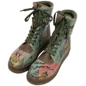 DOGO Damenstiefel, veganes Leder, Khaki, lang, Motiv: New York, mehrfarbig, 39 EU DOGO Damenstiefel, veganes Leder, Khaki, lang, Motiv: New York, mehrfarbig, 39 EU