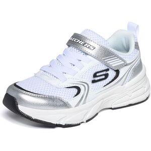 Skechers Retro-Graph Mädchen-Sneaker, Weißes PU-Silber-Mesh, 12 UK Child Skechers Retro-Graph Mädchen-Sneaker, Weißes PU-Silber-Mesh, 12 UK Child