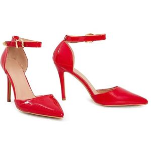 Gizelle Damen Herren Unisex Pumps mit Knöchelriemen, Schnalle, Stiletto-Absatz, Übergröße 43-46 46, rotes Leder, 45 EU Gizelle Damen Herren Unisex Pumps mit Knöchelriemen, Schnalle, Stiletto-Absatz, Übergröße 43-46 46, rotes Leder, 45 EU