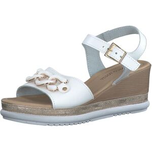 MARCO TOZZI Damen Sandalen mit Keilabsatz mit Verstellbarem Riemen aus Leder, Weiß (White Nappa), 39 EU MARCO TOZZI Damen Sandalen mit Keilabsatz mit Verstellbarem Riemen aus Leder, Weiß (White Nappa), 39 EU