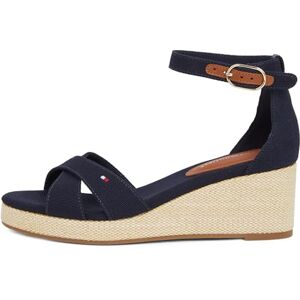 Tommy Hilfiger Damen Wedge Sandalen Flag Criss-Cros Mid mit Knöchelriemen, Blau (Space Blue), 37 Tommy Hilfiger Damen Wedge Sandalen Flag Criss-Cros Mid mit Knöchelriemen, Blau (Space Blue), 37