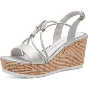 MARCO TOZZI Damen Sandalen mit Keilabsatz mit Verstellbarem Riemen Vegan, Silber (Silver), 40 EU MARCO TOZZI Damen Sandalen mit Keilabsatz mit Verstellbarem Riemen Vegan, Silber (Silver), 40 EU