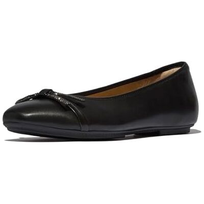 Fitflop Delicato Damen Ballerinas aus Leder mit glitzernder Schleife, Schwarz, 5.5 UK Narrow Fitflop Delicato Damen Ballerinas aus Leder mit glitzernder Schleife, Schwarz, 5.5 UK Narrow