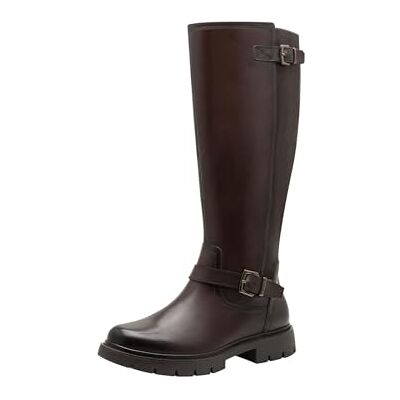 Tamaris Comfort Damen Hohe Stiefel ohne Absatz mit Reißverschluss mit Schnallen, Braun (Mocca), 39 EU Tamaris Comfort Damen Hohe Stiefel ohne Absatz mit Reißverschluss mit Schnallen, Braun (Mocca), 39 EU