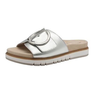 Tamaris Damen Wide Fit Pantoletten flach mit Klettverschluss und Schnalle, Silber (Silver), 40 EU Tamaris Damen Wide Fit Pantoletten flach mit Klettverschluss und Schnalle, Silber (Silver), 40 EU