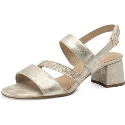 Tamaris Comfort Damen Sandalen mit Absatz mit Glitzerdetails Elegant, Gold (Cloudy Gold), 39 EU Tamaris Comfort Damen Sandalen mit Absatz mit Glitzerdetails Elegant, Gold (Cloudy Gold), 39 EU