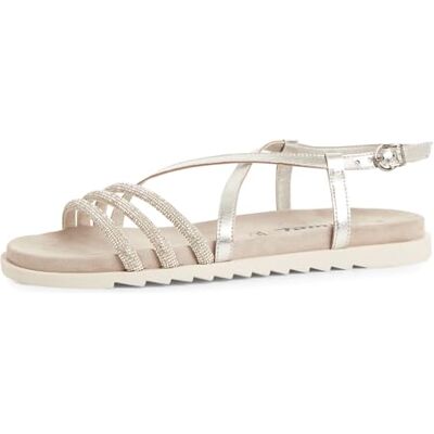 Tamaris Sandalette Damen Flach metallic,EU 38 Tamaris Sandalette Damen Flach metallic,EU 38