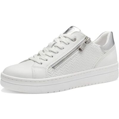 MARCO TOZZI Damen Sneaker flach mit Reißverschluss Vegan, Weiß (White comb), 37 EU MARCO TOZZI Damen Sneaker flach mit Reißverschluss Vegan, Weiß (White comb), 37 EU
