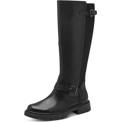 Tamaris COMFORT Damen Hohe Stiefel ohne Absatz mit Reißverschluss mit Schnallen, Schwarz (Black), 40 EU Tamaris COMFORT Damen Hohe Stiefel ohne Absatz mit Reißverschluss mit Schnallen, Schwarz (Black), 40 EU
