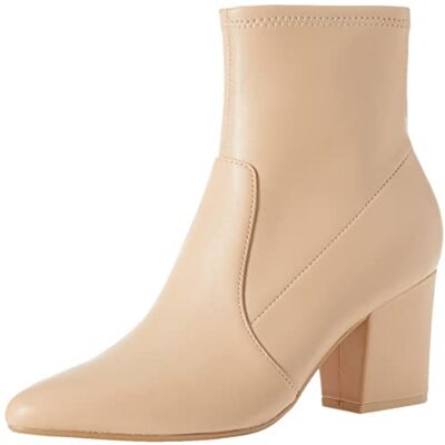 Amazon Essentials Damen Zugeschnittene Stretchstiefelette mit Absatz, Beige Kunstleder, 36 EU Weit Amazon Essentials Damen Zugeschnittene Stretchstiefelette mit Absatz, Beige Kunstleder, 36 EU Weit