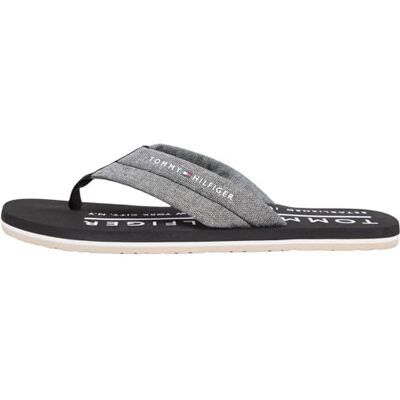 Tommy Hilfiger Herren Flip Flops Chambray Beach aus Leinen, Schwarz (Black), 39 Tommy Hilfiger Herren Flip Flops Chambray Beach aus Leinen, Schwarz (Black), 39