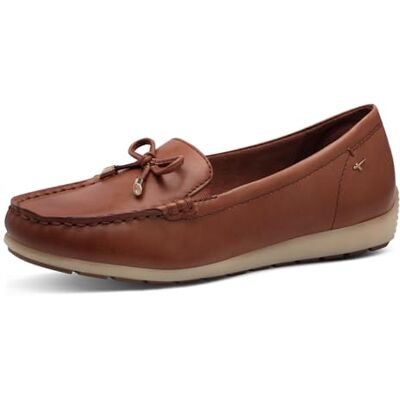 Tamaris Comfort Damen Mokassins aus Leder mit Schleife, Braun (Cognac Nappa), 41 EU Tamaris Comfort Damen Mokassins aus Leder mit Schleife, Braun (Cognac Nappa), 41 EU