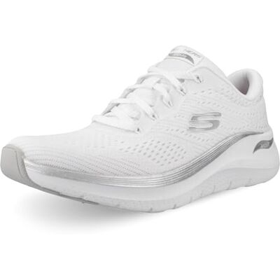 Skechers Arch Fit 2.0 Glow The Distance-Sneaker für Damen, Weißes Netzgewebe mit silberfarbenem Rand, 39.5 EU Skechers Arch Fit 2.0 Glow The Distance-Sneaker für Damen, Weißes Netzgewebe mit silberfarbenem Rand, 39.5 EU