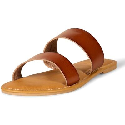 Amazon Essentials Damen Sandale mit zwei Riemen, Hellbraun, 43 Amazon Essentials Damen Sandale mit zwei Riemen, Hellbraun, 43