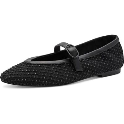 MARCO TOZZI Damen Ballerinas weiches Feel Me Fußbett weiches Innenfutter Vegan Strap, schwarz (Black Comb), 40 EU MARCO TOZZI Damen Ballerinas weiches Feel Me Fußbett weiches Innenfutter Vegan Strap, schwarz (Black Comb), 40 EU