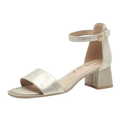Tamaris Comfort Damen Sandalen mit Absatz aus Leder mit verstellbarem Riemen, Gold (Cloudy Gold), 38 EU Tamaris Comfort Damen Sandalen mit Absatz aus Leder mit verstellbarem Riemen, Gold (Cloudy Gold), 38 EU