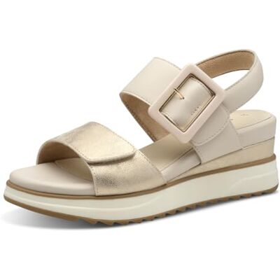 s.Oliver Damen Sandalen mit Keilabsatz mit Schnalle Bequem, Gold (Champagne Comb), 38 EU s.Oliver Damen Sandalen mit Keilabsatz mit Schnalle Bequem, Gold (Champagne Comb), 38 EU