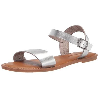 Amazon Essentials Damen Sandale mit Zwei Riemen und Schnalle, Silber, 38.5 EU Weit Amazon Essentials Damen Sandale mit Zwei Riemen und Schnalle, Silber, 38.5 EU Weit