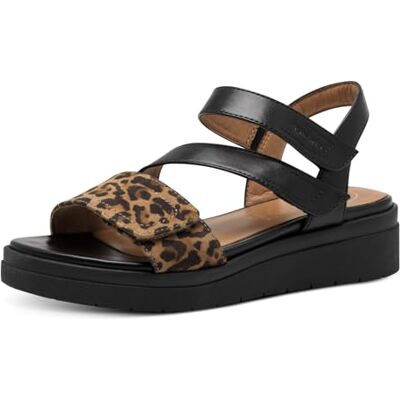 Tamaris Comfort Damen Sandalen flach aus Leder mit Klettverschluss, Mehrfarbig (Black/Leo), 40 EU Tamaris Comfort Damen Sandalen flach aus Leder mit Klettverschluss, Mehrfarbig (Black/Leo), 40 EU