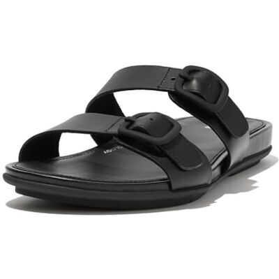 Fitflop Women's Gracie Rubber-buckle Two-bar Leather Slides Sandal, Schwarz, 37 EU Fitflop Women's Gracie Rubber-buckle Two-bar Leather Slides Sandal, Schwarz, 37 EU