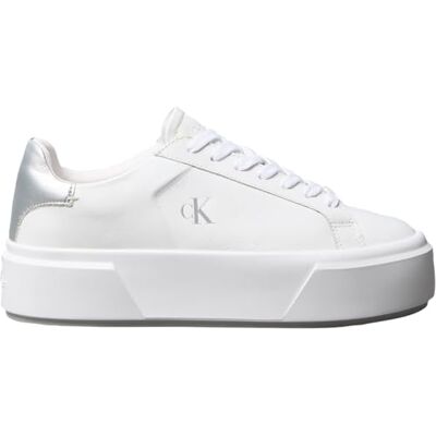 Calvin Damen Flatform Sneaker Lace Up mit Plateau, Weiß (Bright White/Silver), 39 Calvin Damen Flatform Sneaker Lace Up mit Plateau, Weiß (Bright White/Silver), 39