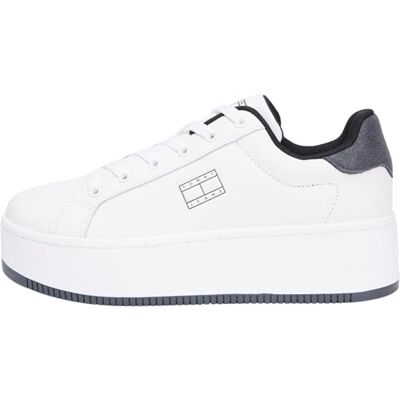 Tommy Jeans Damen Flatform Sneaker Essential Low Top, Weiß (Ecru/Washed Black), 38 Tommy Jeans Damen Flatform Sneaker Essential Low Top, Weiß (Ecru/Washed Black), 38