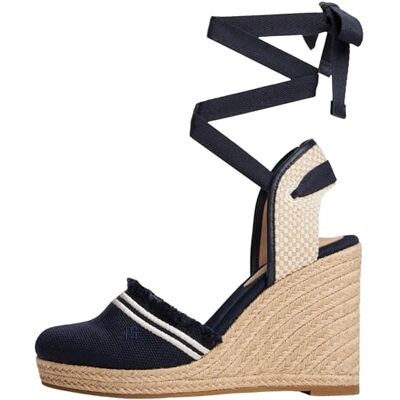 Tommy Hilfiger Damen Wedge Espadrilles Fringe Canvas mit Keilabsatz, Blau (Space Blue), 40 Tommy Hilfiger Damen Wedge Espadrilles Fringe Canvas mit Keilabsatz, Blau (Space Blue), 40