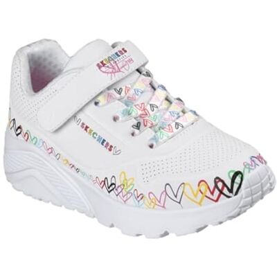 Skechers Mädchen UNO Lite Heart Craze Sneaker, White Synthetic Multi Trim, 28 EU Skechers Mädchen UNO Lite Heart Craze Sneaker, White Synthetic Multi Trim, 28 EU