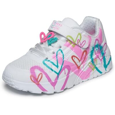 Skechers Mädchen UNO Lite Heart Status Turnschuhe, White Synthetic Multi Trim, 34 EU Skechers Mädchen UNO Lite Heart Status Turnschuhe, White Synthetic Multi Trim, 34 EU