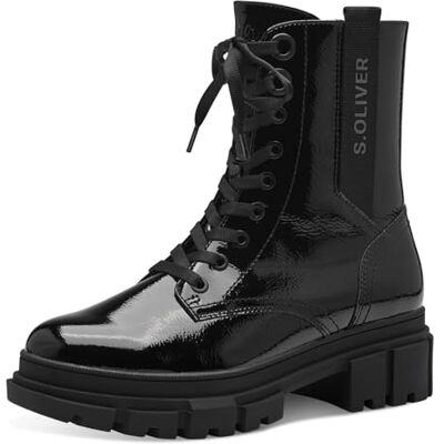 s.Oliver Damen Stiefeletten ohne Absatz zum Schnüren Vegan, Schwarz (Black Patent), 37 EU s.Oliver Damen Stiefeletten ohne Absatz zum Schnüren Vegan, Schwarz (Black Patent), 37 EU