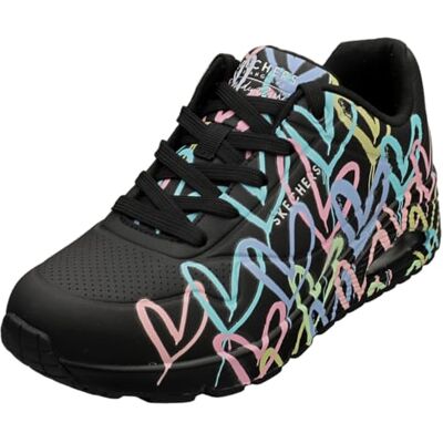 Skechers UNO Spread The Love Damen-Sneaker, Schwarz, Lila, Türkis, Durabuck, schwarzes Netzgewebe, 39 EU Skechers UNO Spread The Love Damen-Sneaker, Schwarz, Lila, Türkis, Durabuck, schwarzes Netzgewebe, 39 EU