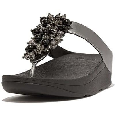Fitflop Damen Fino Bauble-bead Toe-post Sandale, Zinnschwarz, 40 EU Fitflop Damen Fino Bauble-bead Toe-post Sandale, Zinnschwarz, 40 EU