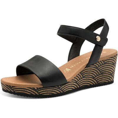 MARCO TOZZI Damen Sandalen mit Keilabsatz mit Lederanteil Sommer, Schwarz (Black), 37 EU MARCO TOZZI Damen Sandalen mit Keilabsatz mit Lederanteil Sommer, Schwarz (Black), 37 EU