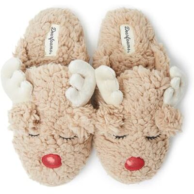 Dearfoams Damen Passende Weihnachtsrentier und Truthahn-schleifsche Hausschuh, Rentier, Large Dearfoams Damen Passende Weihnachtsrentier und Truthahn-schleifsche Hausschuh, Rentier, Large