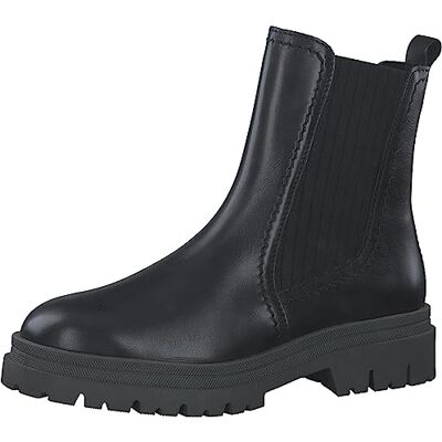 MARCO TOZZI Damen Chelsea Boots aus Leder mit Absatz, Schwarz (Black/Khaki), 41 MARCO TOZZI Damen Chelsea Boots aus Leder mit Absatz, Schwarz (Black/Khaki), 41
