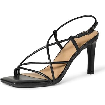 Amazon Essentials Damen Riemensandalen mit Stilettoabsatz, Schwarzes Kunstleder, 43 EU Amazon Essentials Damen Riemensandalen mit Stilettoabsatz, Schwarzes Kunstleder, 43 EU