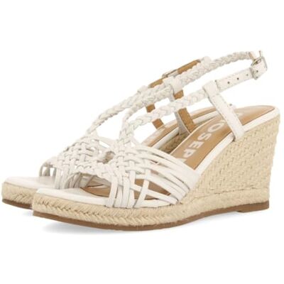 GIOSEPPO GLIDE Damen-Sandalen aus weißem Leder mit Riemen und hohem Keilabsatz aus Jute, weiß, 40 EU GIOSEPPO GLIDE Damen-Sandalen aus weißem Leder mit Riemen und hohem Keilabsatz aus Jute, weiß, 40 EU