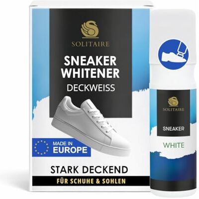 SOLITAIRE Sneaker White, Farbauffrischung, Sneaker Whitener, abdeckende Schuhfarbe für weiße Schuhe für Glattleder, Kunstleder und Textilien, mit Auftragsschwamm kaschiert Flecken, 75 ml, Made in EU SOLITAIRE Sneaker White, Farbauffrischung, Sneaker Whitener, abdeckende Schuhfarbe für weiße Schuhe für Glattleder, Kunstleder und Textilien, mit Auftragsschwamm kaschiert Flecken, 75 ml, Made in EU
